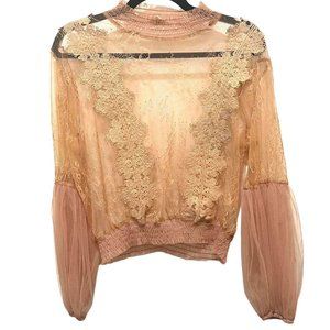 Womens Tan Lace Top